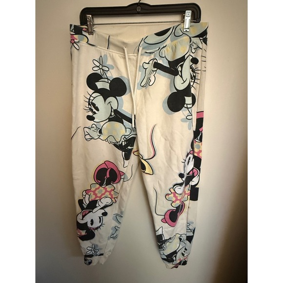 Disney Pants - Disney Minnie Mouse All Over Print Joggers Cream Fleece Sweatpants Womens Large